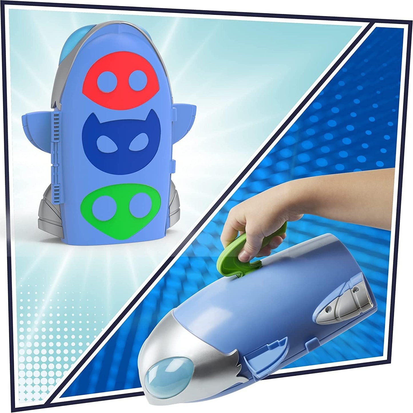 PJ Masks Brinquedo  2 em 1: Quartel-General e Foguete – Conjunto Pré-Escolar com Boneco de Ação e Veículo para Crianças a Partir de 3 Anos