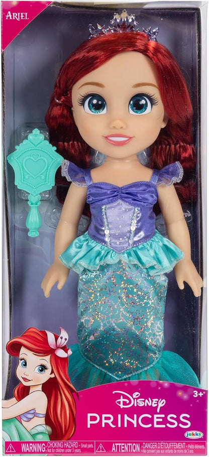 Disney Boneca Princess My Friend Ariel 35 cm Olhos com brilho cintilante, vestido de princesa removível, tiara, sapatos fáceis de calçar e tirar,