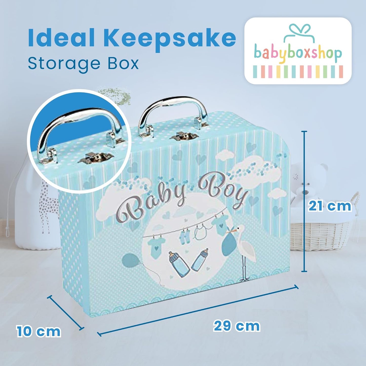 Baby Box Shop - Cesta de presentes para recém-nascidos, ursinho de pelúcia, itens essenciais e caixa de lembranças - presente ideal para chá de bebê e batizado