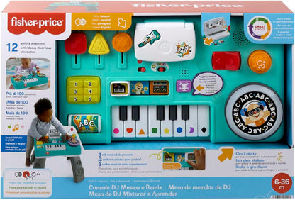 Fisher-Price Aprenda a tocar DJ com mesa, brinquedo musical educativo com luzes e sons, versões em italiano, castelhano, português e inglês, HXG08
