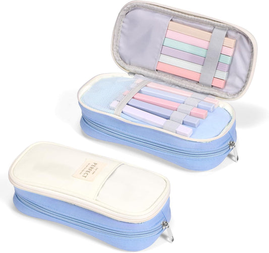 Artline Estuche Grande para Lápices para Niñas y Niños, Estuche de Gran Capacidad, Bolsa de Maquillaje, Lindo Estuche con Compartimentos - Organizador de Papelería Grande Estético para Niños, Mujeres, Hombres, Adolescentes, Estudiantes, Azul/Verde