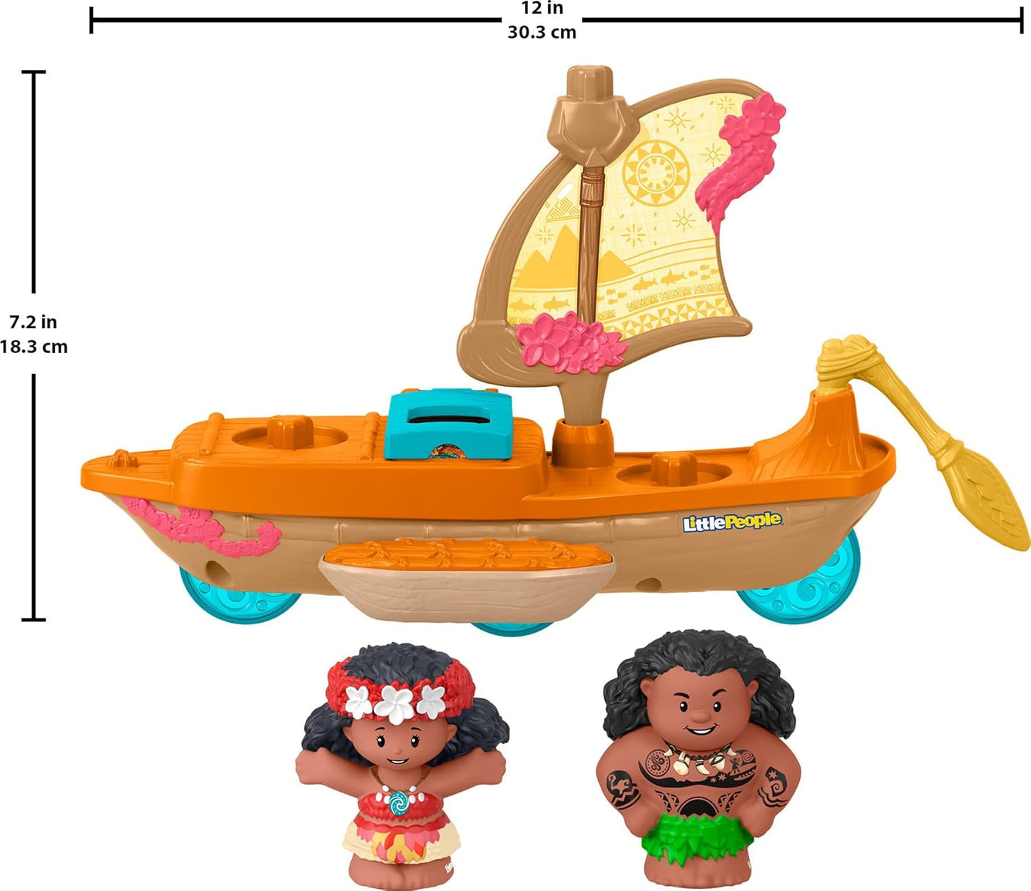 Brinquedo Fisher-Price Little People para crianças pequenas: Canoa à Vela da Princesa Moana e do Maui da Disney com figuras para brincar de faz de conta. Idade recomendada: 18+ meses. HNR27