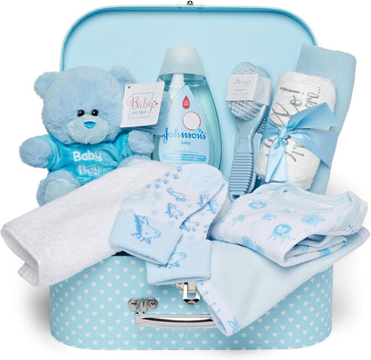 Baby Box Shop - Cesta de presentes para recém-nascidos, ursinho de pelúcia, itens essenciais e caixa de lembranças - presente ideal para chá de bebê e batizado