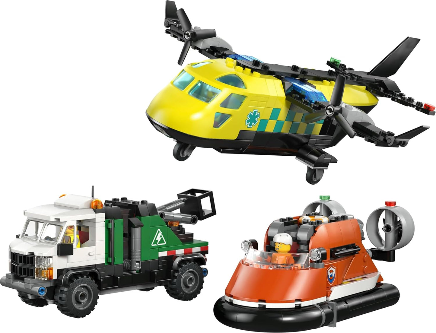 LEGO City 3 em 1: Avião, Caminhão de Serviço e Aerobarco - Kit de Veículos para Montar e Combinar com 3 Minifiguras - Ideia de Presente de Aniversário STEM para Meninos a partir de 7 Anos - 60505