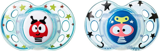 Tommee Tippee 18-36 meses mais perto da natureza chupetas ortodônticas estilo divertido, pacote de 2