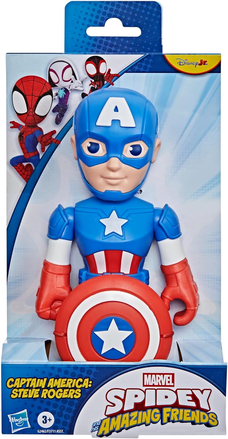 Marvel Homem-Aranha e Seus Incríveis Amigos Capitão América: Figura de Ação Steve Rogers com Acessório, 22,8 cm (9 polegadas) Brinquedos de Super-Heróis para Crianças a partir de 3 Anos