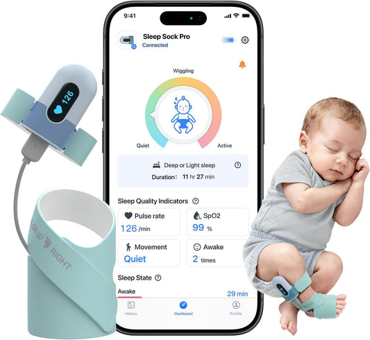 Babytone Oxímetro de pulso infantil, meia inteligente para bebês que monitora o nível de oxigênio, frequência cardíaca e movimentos