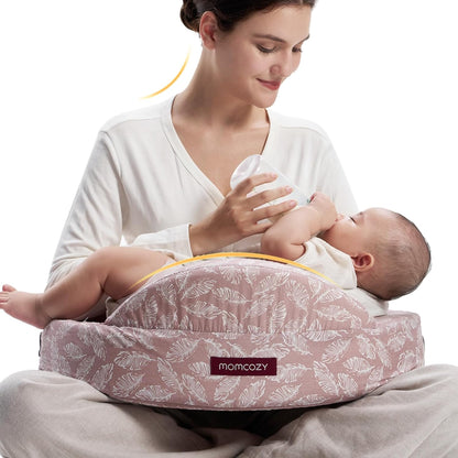 Momcozy Almofada de amamentação em espuma viscoelástica, ergonômica, com proteção lateral, amplo suporte, alça ajustável e capa de algodão removível, rosa.