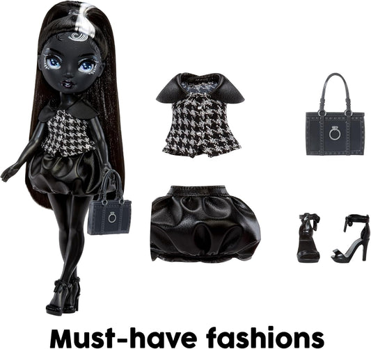 Rainbow High Shadow High Shanelle Onyx - Boneca Fashion em tons de cinza de 28 cm, cabelo e roupa pretos, bolsa estilosa, presente fofo para crianças de 4 a 10 anos.