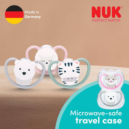 NUK Chupetas Perfect Match Air | 6-18 Meses | Chupetas ortodônticas que favorecem a circulação de ar e previnem irritações causadas pela saliva | 95% de aceitação pelos bebês** | Modelos variados | Embalagem com 4 unidades