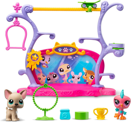 Littlest Pet Shop Conjunto Pets Got Talent | Conjunto LPS com 2 miniaturas exclusivas de animais de estimação, 5 acessórios, 1 cartão colecionável e 1 código virtual | Brinquedos colecionáveis de animais para meninas e meninos