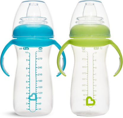 Munchkin Kit com 2 Copos de Transição Suave para Bebês | Garrafa Transparente | 296 ml | Azul/Verde