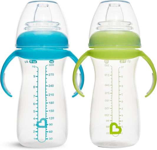 Munchkin Kit com 2 Copos de Transição Suave para Bebês | Garrafa Transparente | 296 ml | Azul/Verde