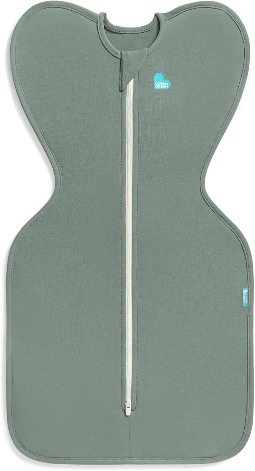 Love To Dream™ Swaddle UP™, Tamanho Pequeno (3,5–6 kg) – Verde Oliva Escuro | Ajuste Perfeito, Favorece uma Rotina de Sono Saudável | 1.0 Tog Ideal para Primavera e Verão (20–24°C) | Algodão Lavável à Máquina com Zíper Duplo