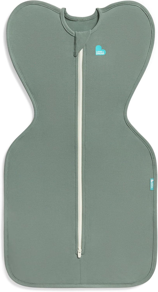 Love To Dream™ Saco de Transição Swaddle UP™, Médio (6–8,5 kg) – Verde Oliva Escuro | Ajuste Perfeito com Abas Removíveis | 1.0 Tog | Ideal para Primavera e Verão (20–24 °C) | Algodão Lavável à Máquina com Zíper Duplo