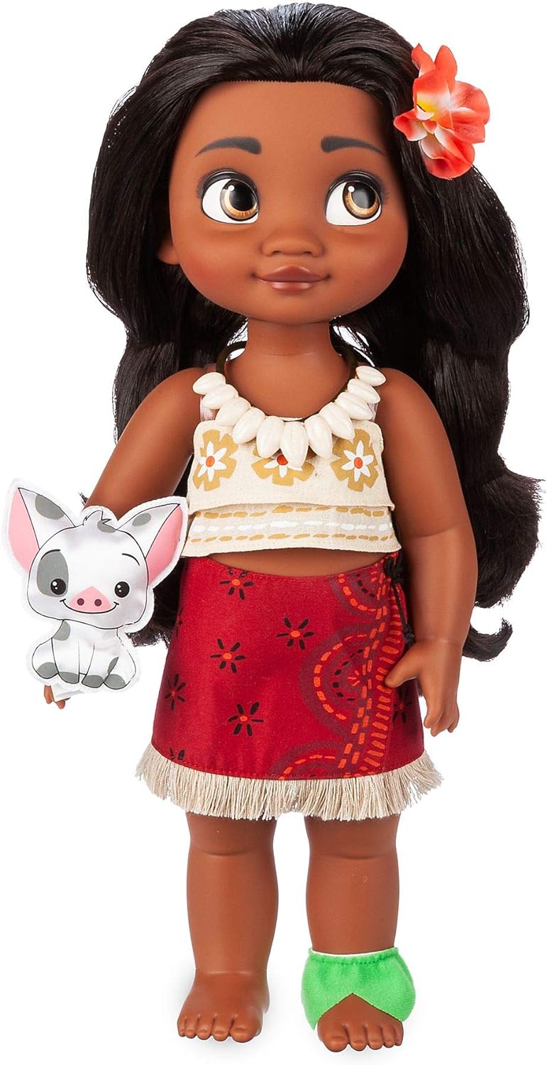 Disney Store Coleção oficial do animador de boneca Moana, 39 cm / 15 ”com cabelo e roupa enraizados realistas, brinquedo macio Pua de cetim acolchoado, boneca infantil colecionável, brinquedo adequado para maiores de 3 anos