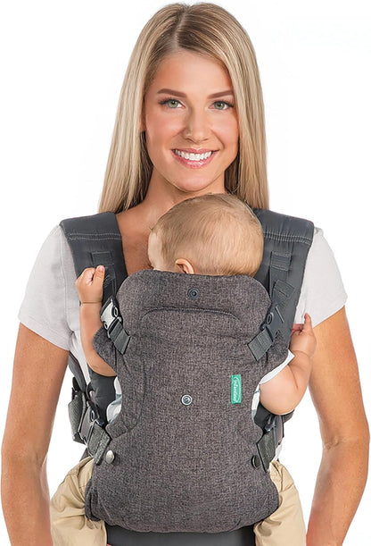 Infantino Canguru Flip Advanced 4 em 1 - Ergonômico, conversível, para uso com o bebê virado para dentro ou para fora, para uso frontal e nas costas, para recém-nascidos e crianças de 3,6 a 14,5 kg, cinza