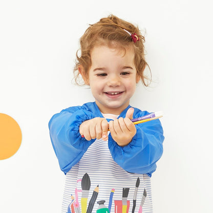 Janod - Pincéis - 4 tamanhos diferentes - Pincéis, Janod - Tintas para dedos para bebês a partir de 1 ano, Janod - Paleta de tinta à base de água - 12 almofadas e pincel, Janod - Avental de pintura infantil a partir de 18 meses