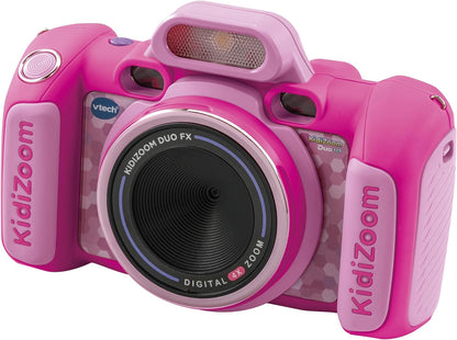 VTech KidiZoom Duo FX, câmera infantil com tela colorida, 8 MP, fotos, selfies e vídeos, filtros AR, 20 jogos, 75 efeitos de foto e vídeo, filtros e molduras, para bebês de 3, 4, 5, 6, 7 anos ou mais, rosa