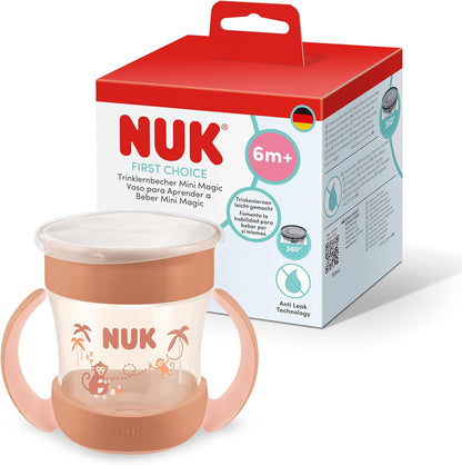 NUK Copo de Treinamento Mini Magic Cup | 6+ meses | 160 ml | Borda 360° antivazamento | Copo para crianças pequenas com alças antiderrapantes | Macaco Vermelho | 1 unidade