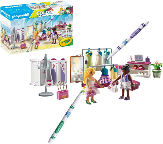 Playmobil 71372 Color Backstage, crea diseños para diferentes estilos de ropa, con marcadores y accesorios solubles en agua, juegos de rol divertidos e imaginativos, juegos de arte adecuados para niños de 5 años en adelante