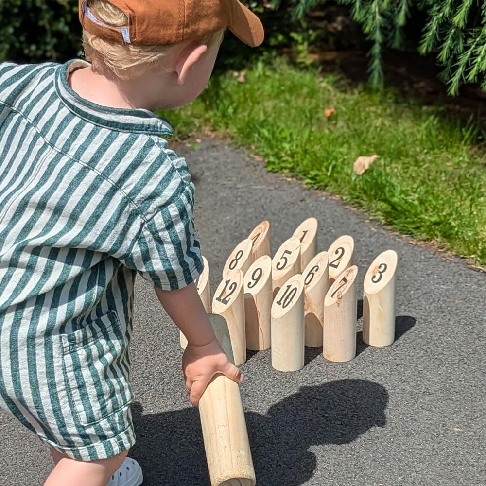 Jaques of London Skittles de madeira | Jogos de arremesso | Jogo de Skittles para jardins | Jogos ao ar livre para adultos e crianças | Desde 1795