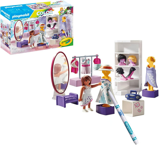 Playmobil 71373 Vestidor colorido, crea diseños únicos para estilos de ropa, con marcadores y accesorios solubles en agua, juegos de rol imaginativos, juegos de arte adecuados para niños de 5 años en adelante