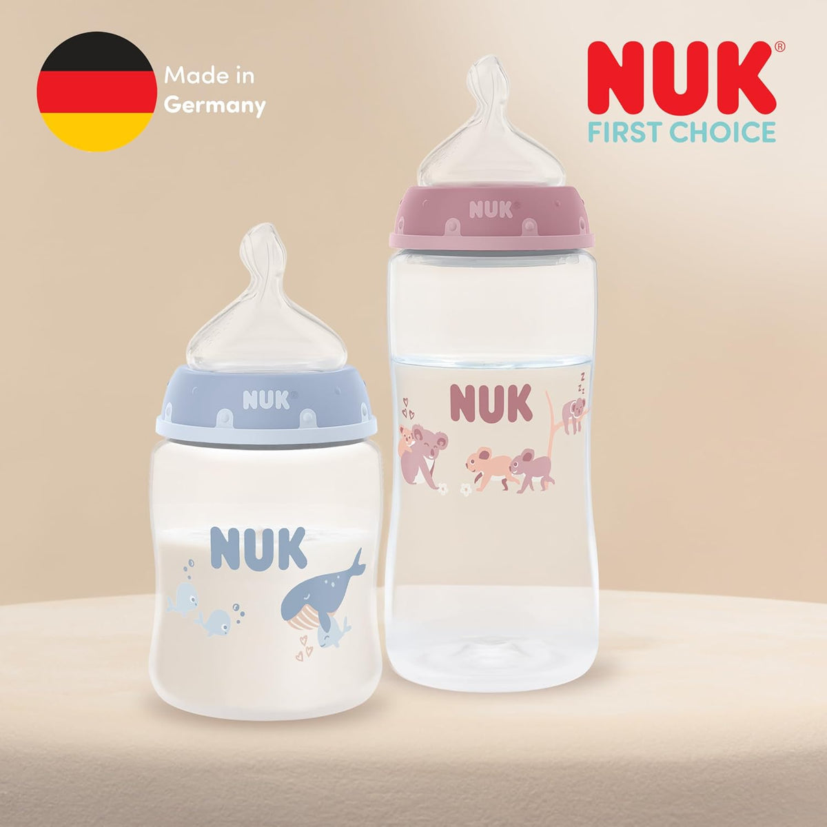 NUK Mamadeiras First Choice | 3+ meses | 300 ml | Mamadeira anticólica | Polipropileno (PP) | Indicador de controle de temperatura | Coala | Kit com 3 unidades
