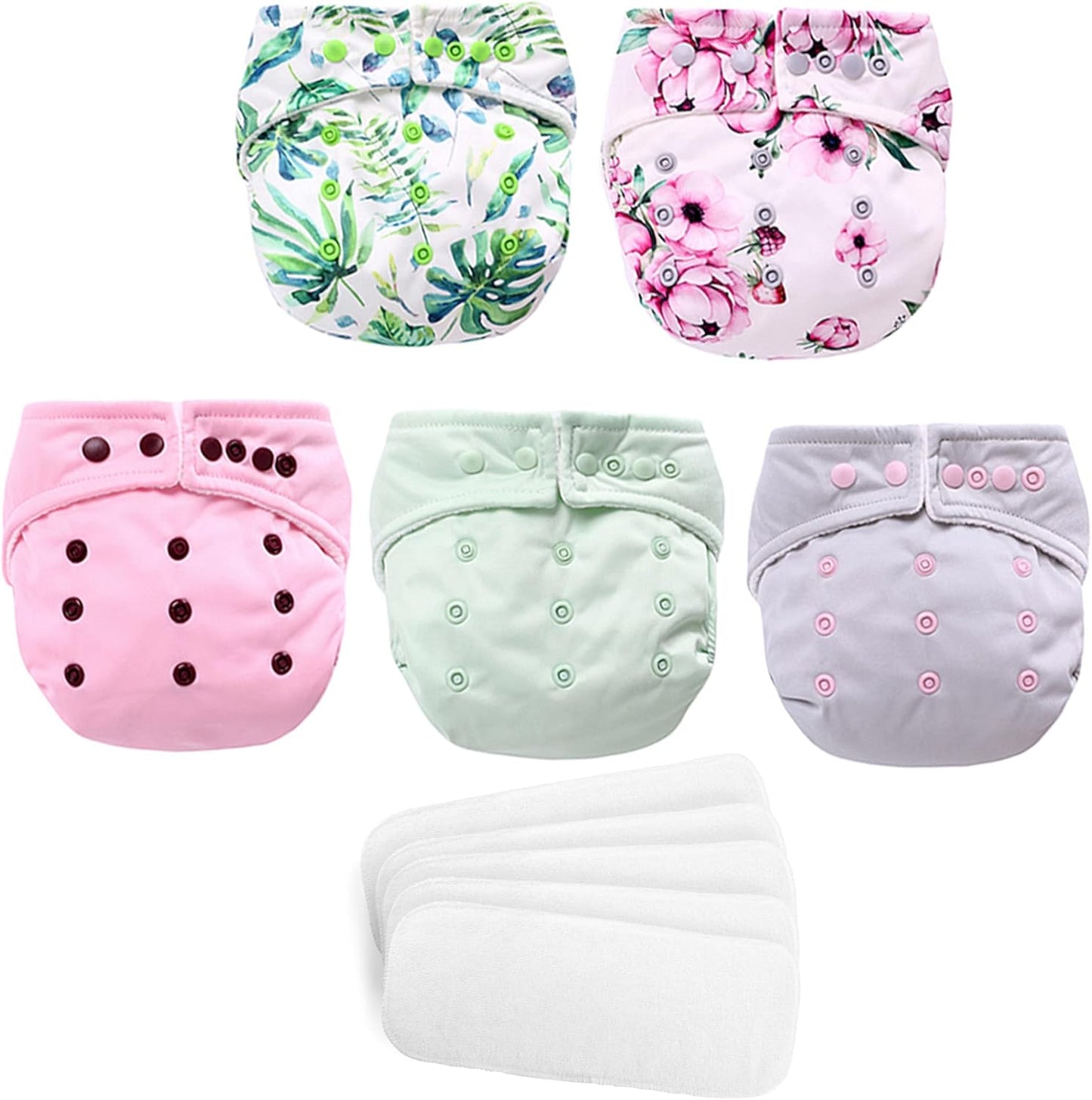 Miracle Baby Fraldas de pano, pacote com 10 fraldas reutilizáveis, fraldas para recém-nascidos, 5 fraldas de pano e 5 fraldas laváveis, fraldas de bolso superabsorventes ajustáveis para bebês