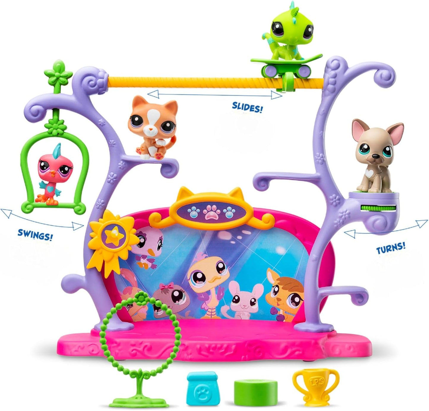 Littlest Pet Shop Conjunto Pets Got Talent | Conjunto LPS com 2 miniaturas exclusivas de animais de estimação, 5 acessórios, 1 cartão colecionável e 1 código virtual | Brinquedos colecionáveis de animais para meninas e meninos