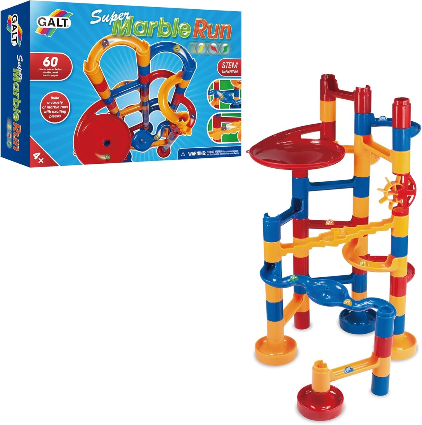 Galt Super Marble Run - Conjunto de construção infantil com 60 peças, brinquedos de construção divertidos para crianças - Brinquedos