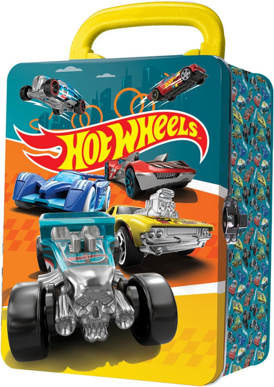Hot Wheels Carros em escala 1:64 Estojo de metal para transporte de carro I 18 Armazenamento e organizador de carros de brinquedo I Presente para colecionadores e crianças de 3 anos ou mais I 3D HW Design de tampa verde I (carros não incluídos)