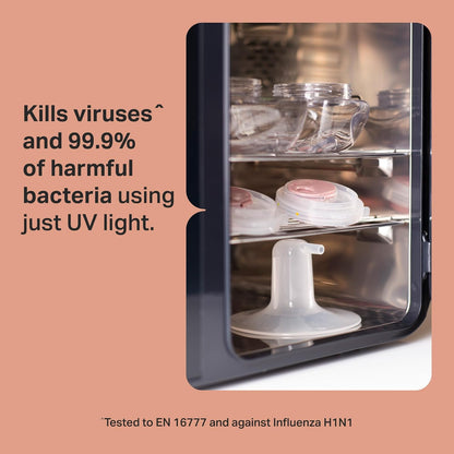 Tommee Tippee Esterilizador, secador e armazenador UV Ultra da, preto, para mamadeiras e acessórios de bebê, sem vapor para matar vírus^ e 99,9% das bactérias nocivas.