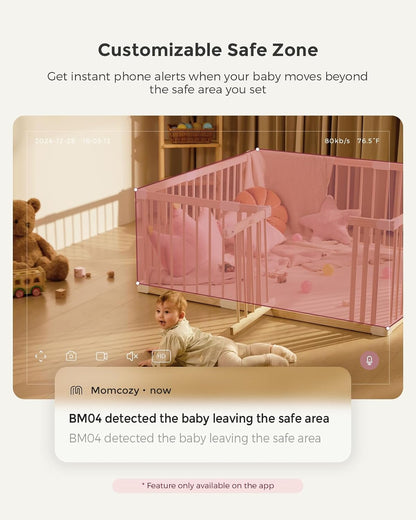 momcozy Babá Eletrônica Inteligente com Wi-Fi – Tela HD 1080p, Alertas de Movimento e Choro, Visão Noturna, Zona Segura e Monitoramento de Temperatura, Comunicação Bidirecional, Acesso ao Aplicativo e à Unidade dos Pais, Pode Ser Montada na Parede