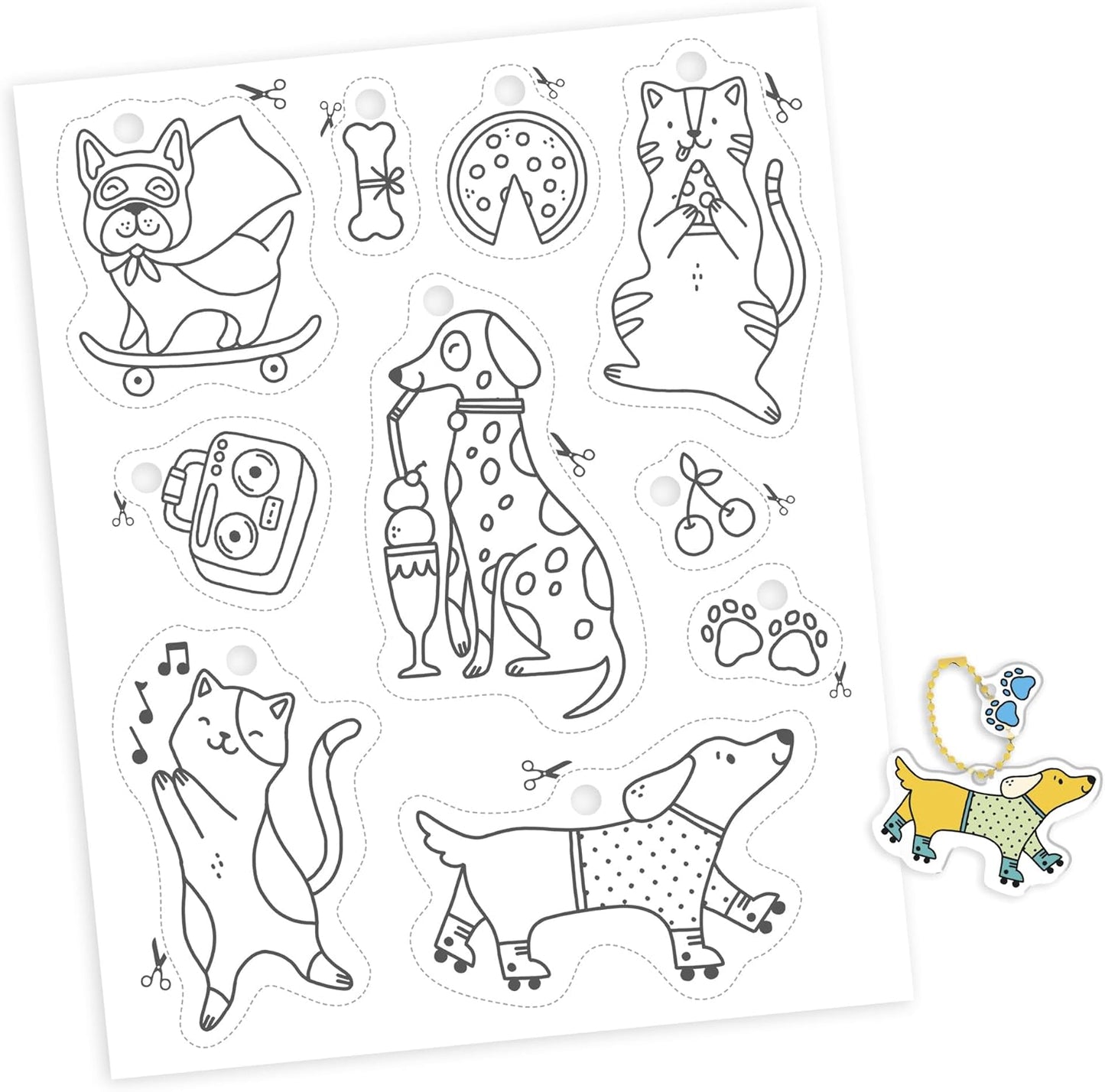 Janod - Conjunto de 10 Adesivos de Plástico Malucos - Tema Cães e Gatos - Les Ateliers du Calme - Faça Você Mesmo - Kit de Lazer Criativo Infantil - Destreza e Concentração - A partir de 6 anos