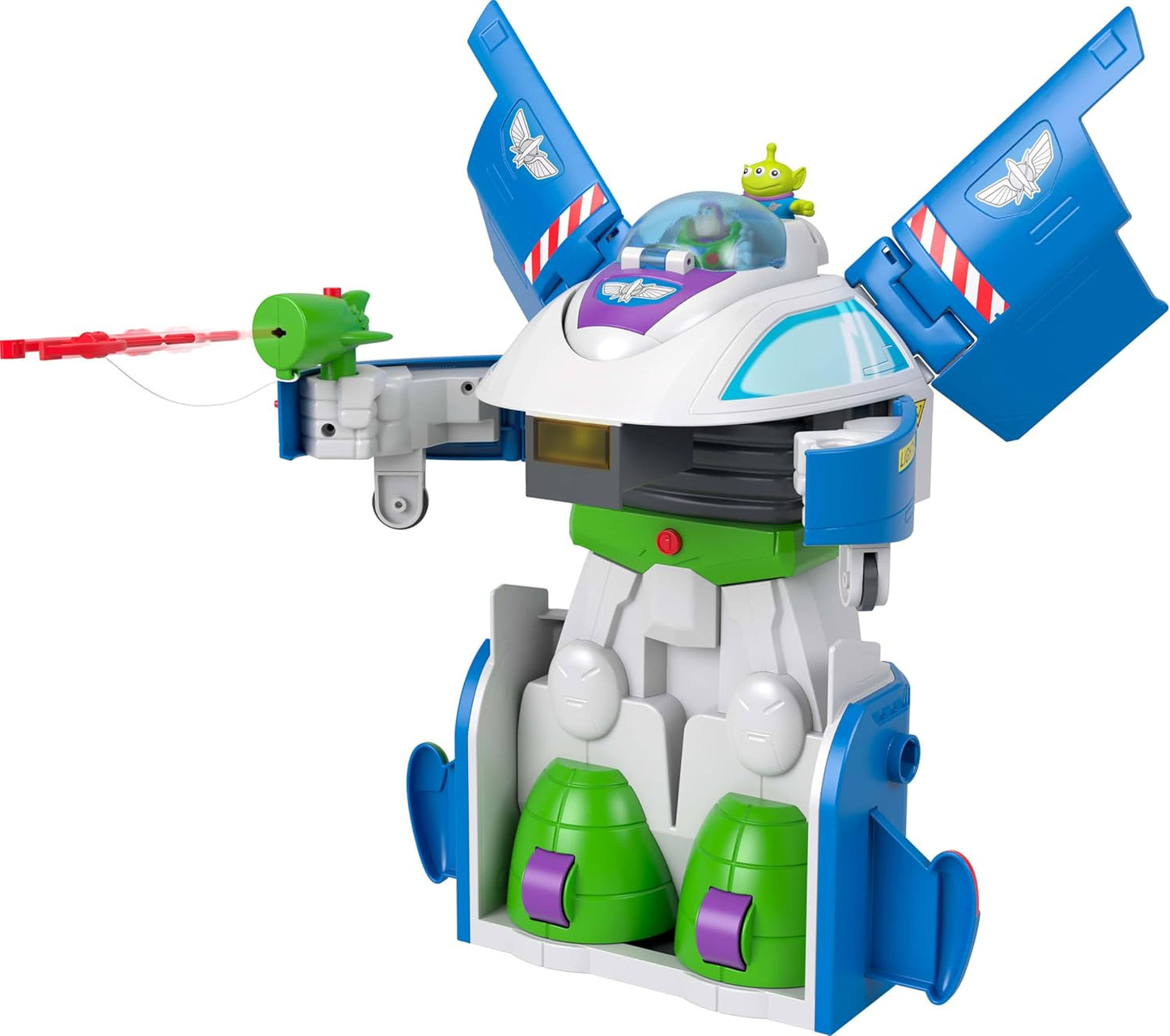 Nave do Buzz Lightyear que se Transforma Imaginext com Bonecos | Nave do Buzz Lightyear de Toy Story, veículo que se transforma com luzes e sons, bonecos de ação de 3 polegadas, lançador e projéteis, JTH51