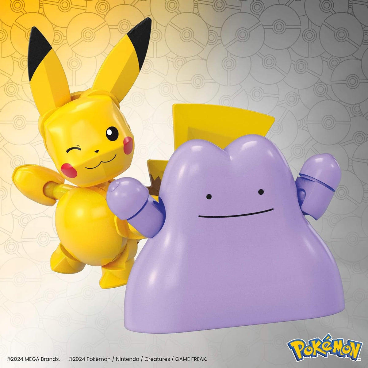 MEGA Conjunto de Brinquedos de Montar Pokémon (Figura de Ação), Pacote com 2 Pokébolas (Pikachu e Ditto) com 42 Peças, para Crianças, JCT43