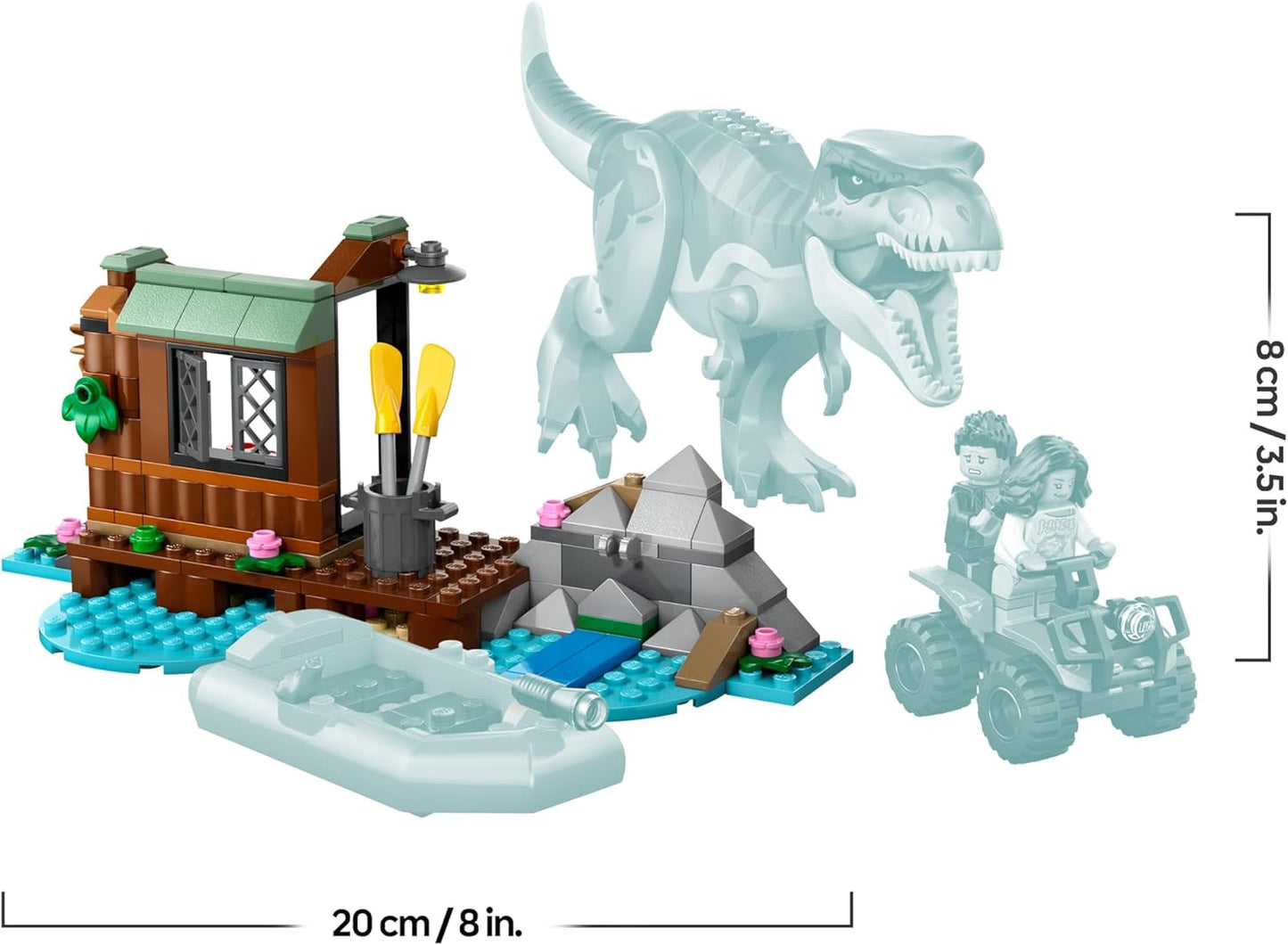 LEGO Jurassic World Fuga do T. rex no Rio - Brinquedo Interativo de Dinossauro - Inclui uma Figura de Dinossauro, Barco de Brinquedo, Quadriciclo e 2 Minifiguras - Presente para Meninos e Meninas a partir de 5 Anos - 76975