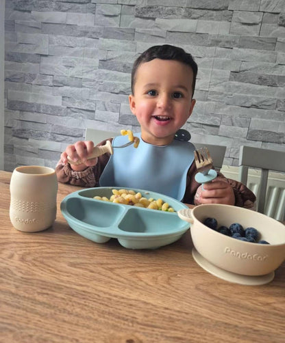 PandaEar Conjunto de alimentação para bebês em silicone | Kit para introdução alimentar | 2 pratos divididos com ventosas + 2 tigelas com ventosas + 2 copos de transição com 2 colheres