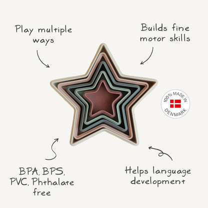 Mushie Brinquedo Empilhável Estrela de Encaixe | Desenvolve a Coordenação Motora | Diversão e Criatividade para Crianças | Material: Polipropileno, Fabricado na Dinamarca