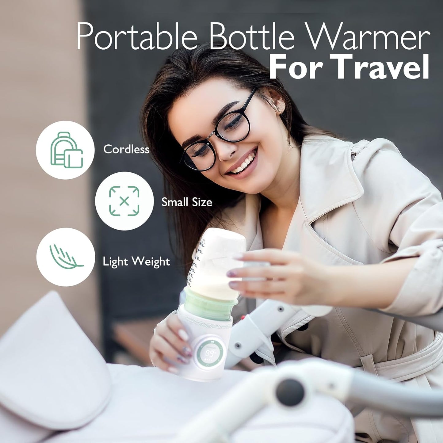 Momcozy Aquecedor de mamadeiras portátil para passeios e viagens, aquecimento rápido com controle inteligente de temperatura, camada dupla à prova de vazamento, carregável com USB para Philips Avent, Tommee Tippee, Comotomo