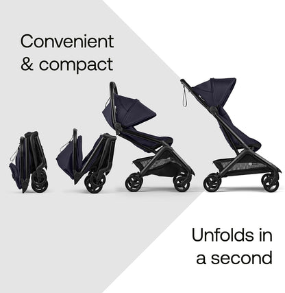 Bugaboo Carrinho de Bebê Butterfly 2 – Leve, Portátil e Tamanho de Bagagem de Mão – Kit com Barra de Proteção – Dobragem com uma Mão, Assento Reclinável, Cesto de Armazenamento e Alça de Transporte – Cor Deep Indigo