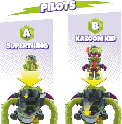 SUPERTHINGS Superbot Power Arms Trasher – Robô vilão articulado com braços flexíveis e acessório de combate. Inclui 1 Kazoom Kid exclusivo e 1 SuperThing exclusivo.