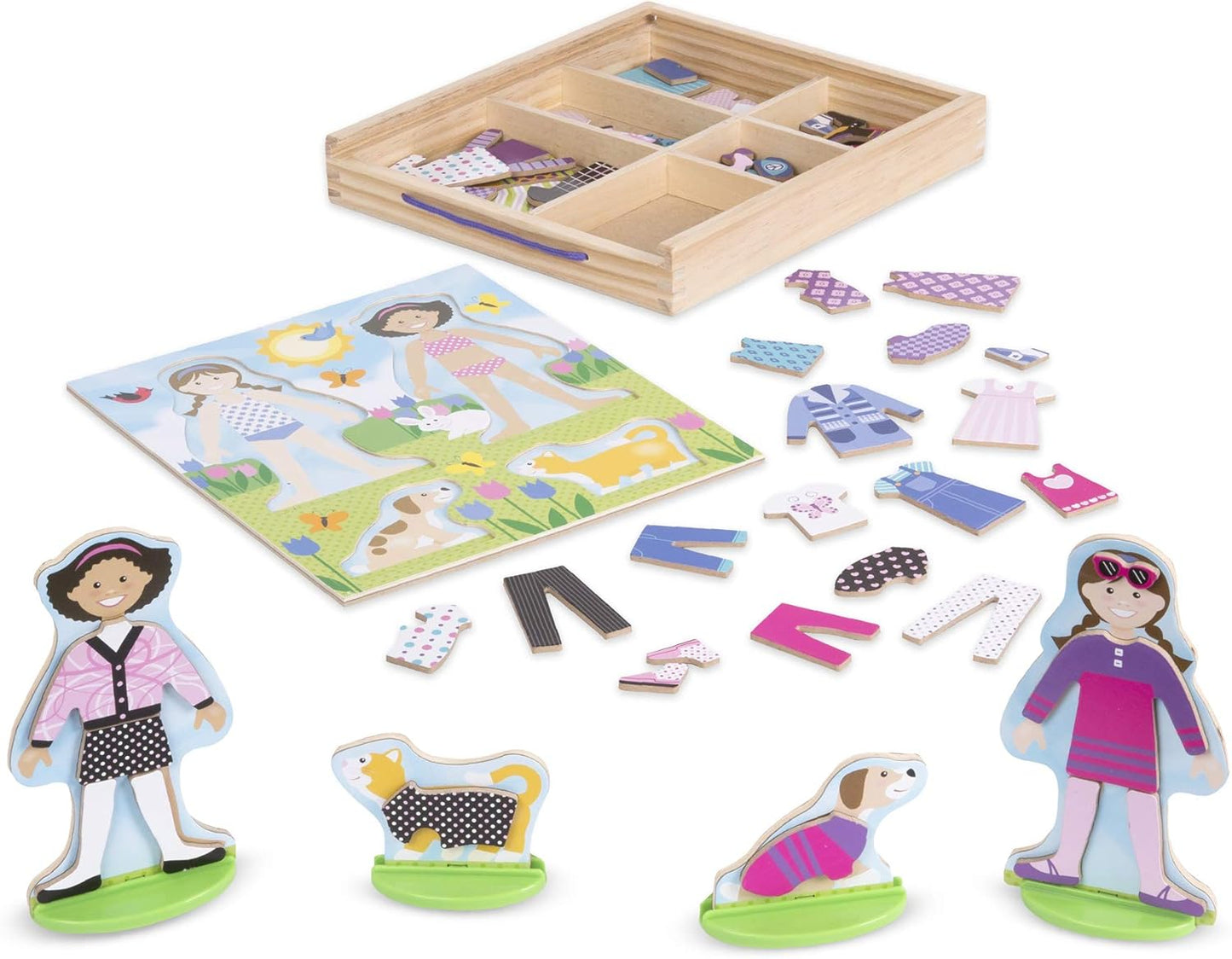 Melissa & Doug Bonecas magnéticas Best Friends para crianças de 3 anos, conjuntos de artesanato infantil para meninas e meninos, kits de artesanato de bonecas de madeira para crianças de 3 anos ou mais, bonecas magnéticas para meninas