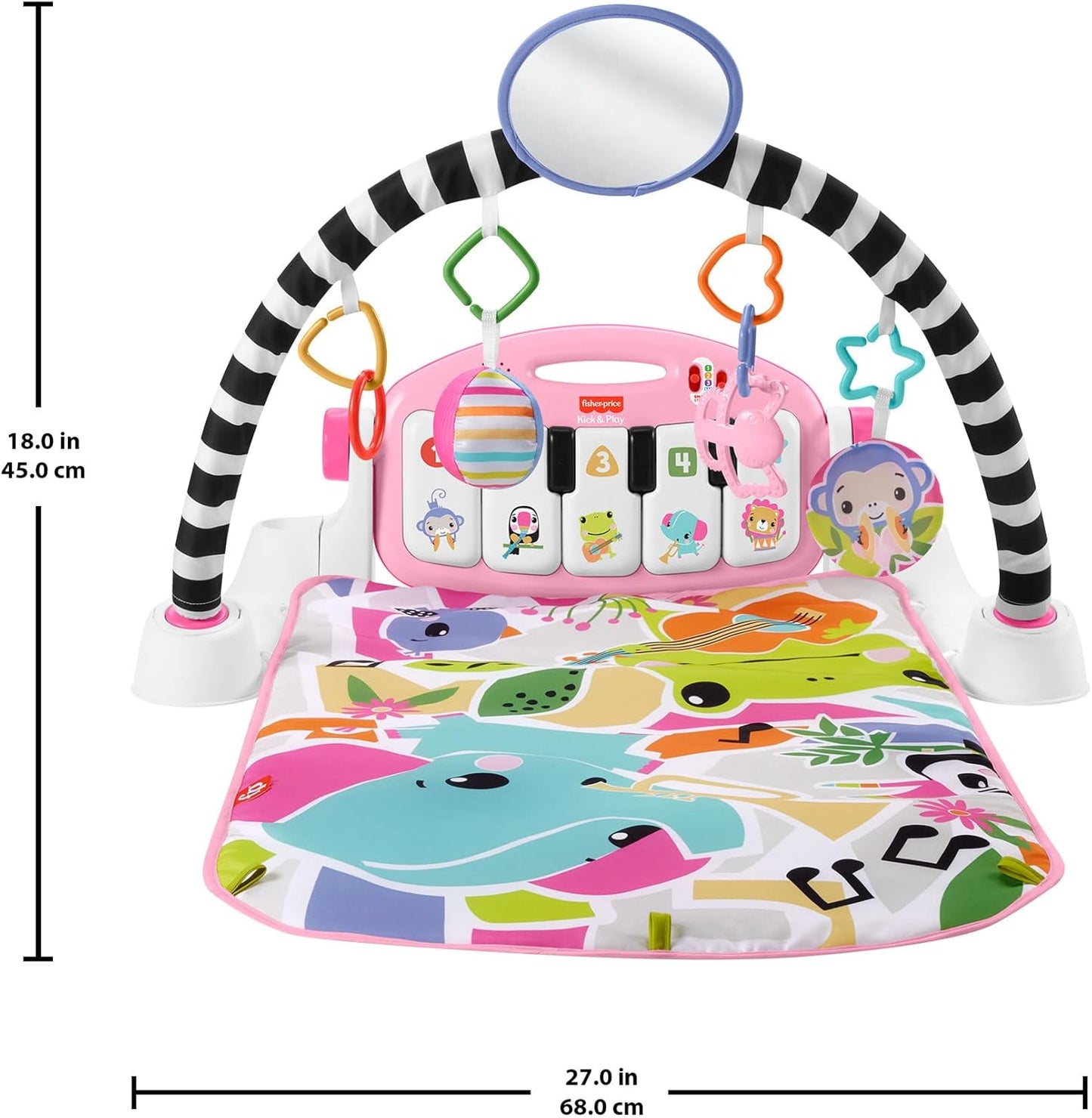 Fisher-Price Tapete de Atividades para Bebês: Brilha e Cresce, Piano e Ginásio para Chutar e Brincar, Brinquedo Musical Portátil com Aprendizado Inteligente, para Bebês a partir de 0 Meses, Rosa, Versão em Inglês (Queensland), HYH63