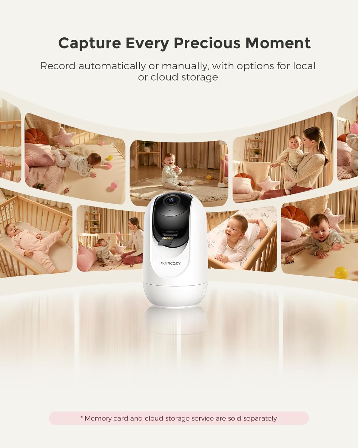 momcozy Babá Eletrônica Inteligente com Wi-Fi – Tela HD 1080p, Alertas de Movimento e Choro, Visão Noturna, Zona Segura e Monitoramento de Temperatura, Comunicação Bidirecional, Acesso ao Aplicativo e à Unidade dos Pais, Pode Ser Montada na Parede