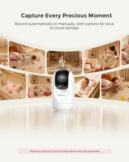 momcozy Babá Eletrônica Inteligente com Wi-Fi – Tela HD 1080p, Alertas de Movimento e Choro, Visão Noturna, Zona Segura e Monitoramento de Temperatura, Comunicação Bidirecional, Acesso ao Aplicativo e à Unidade dos Pais, Pode Ser Montada na Parede