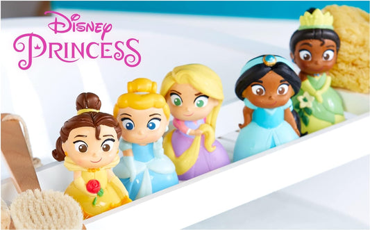 Disney Store Conjunto oficial de brinquedos de banho das princesas da Disney, conjunto de 5 peças, inclui Rapunzel, Bela, Cinderela, Tiana e a princesa Jasmine, brinquedos de banho com balde de armazenamento, adequado para 6 meses ou mais