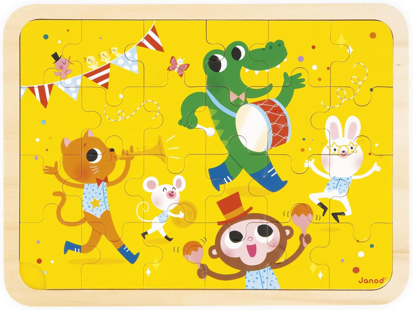 Janod - Quebra-cabeça de Madeira 24 Peças Infantil a partir de 4 anos - Modelo incluso + Jogo dos 5 Erros no Tabuleiro - Desenvolve Concentração e Observação - Produto FSC - J07125, Amarelo