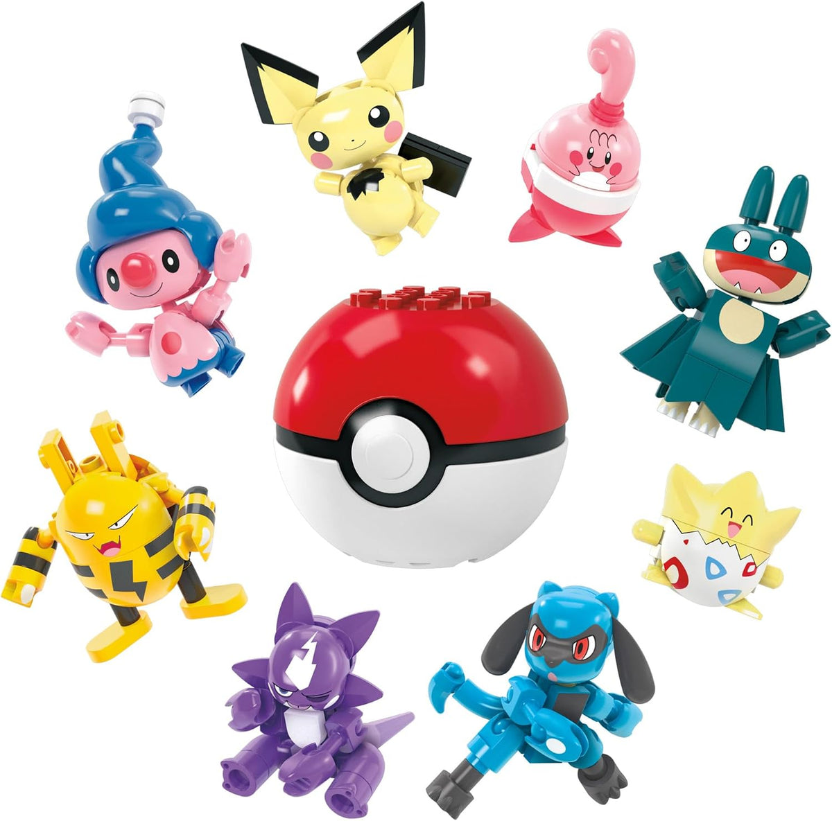 MEGA Conjunto de Brinquedos de Montar Pokémon – Pacote com 8 Treinadores e 189 Peças, 8 Personagens Articulados e Posicionáveis (aprox. 5 cm de altura), para Crianças, HKT24